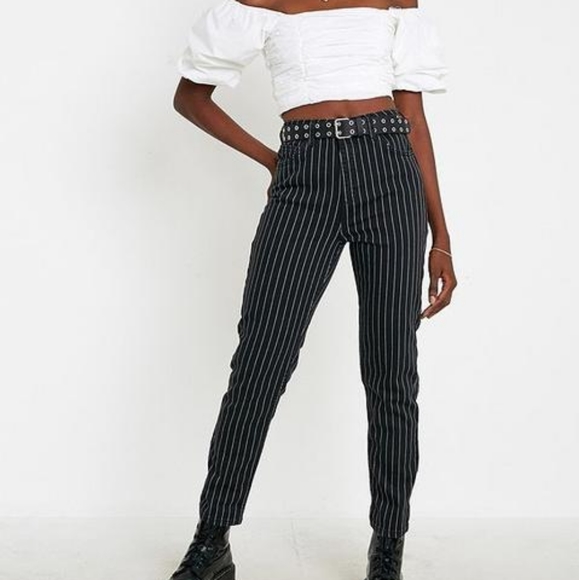 White Stripe Pinstripe Mom Jeans 